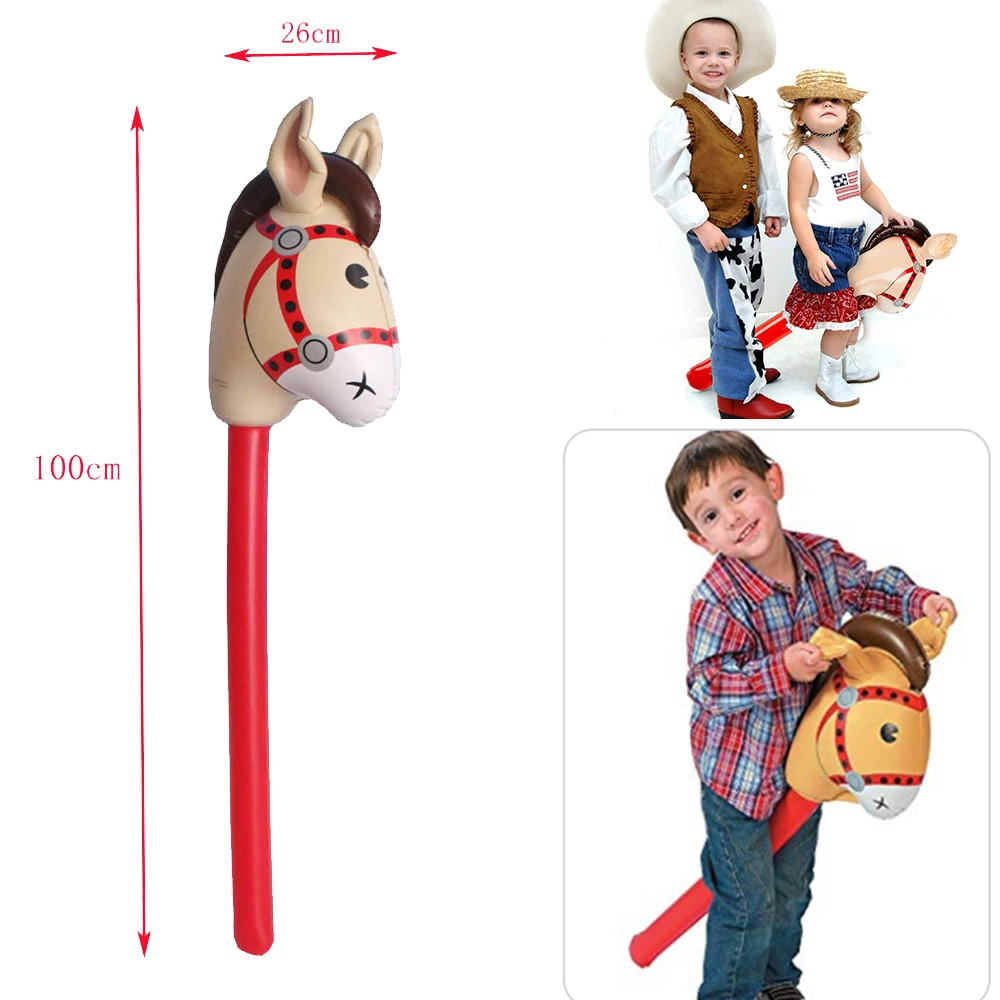 4pcs 40Inch Inflatable Stick Horse Inflatable Horsehead Stick Balloon for Cowboy Cowgirl  Theme Birthday Party Decoration Supply