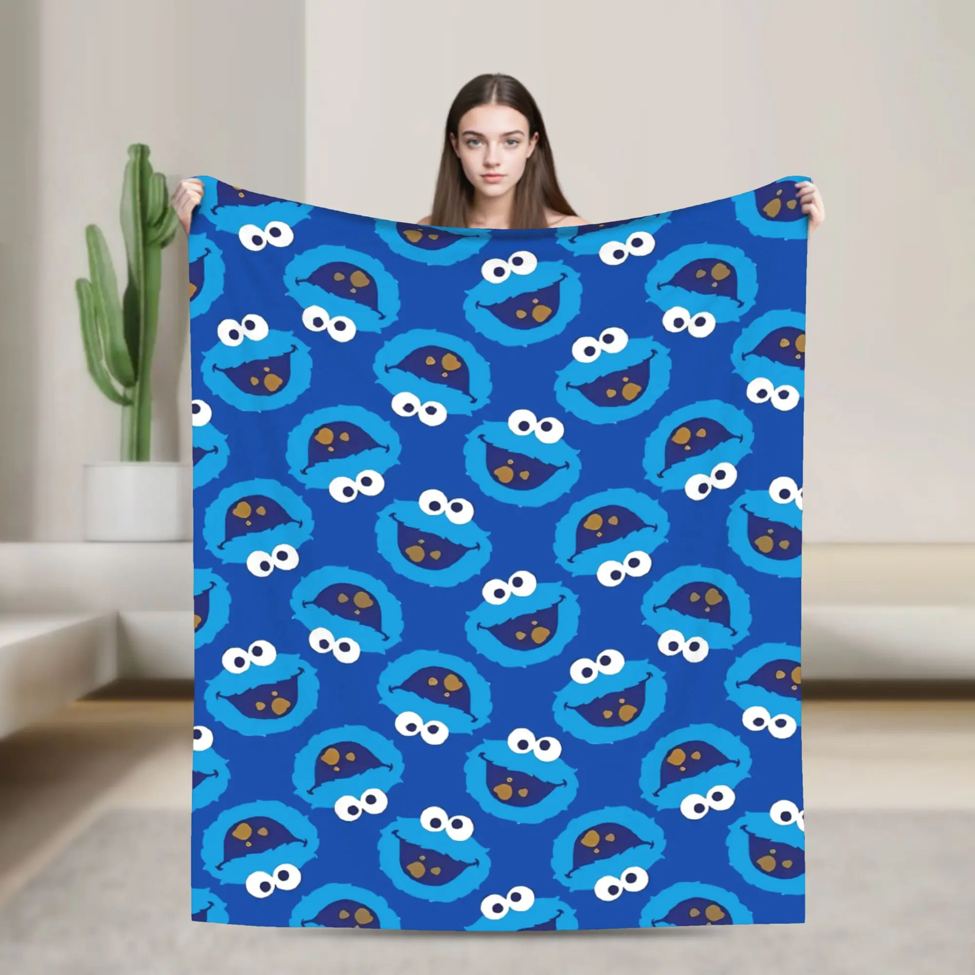 Cute Cookie Monster Flannel Blanket Sesames Streets  Custom Throw Blankets for Home Hotel Sofa  200x150cm Quilt,
