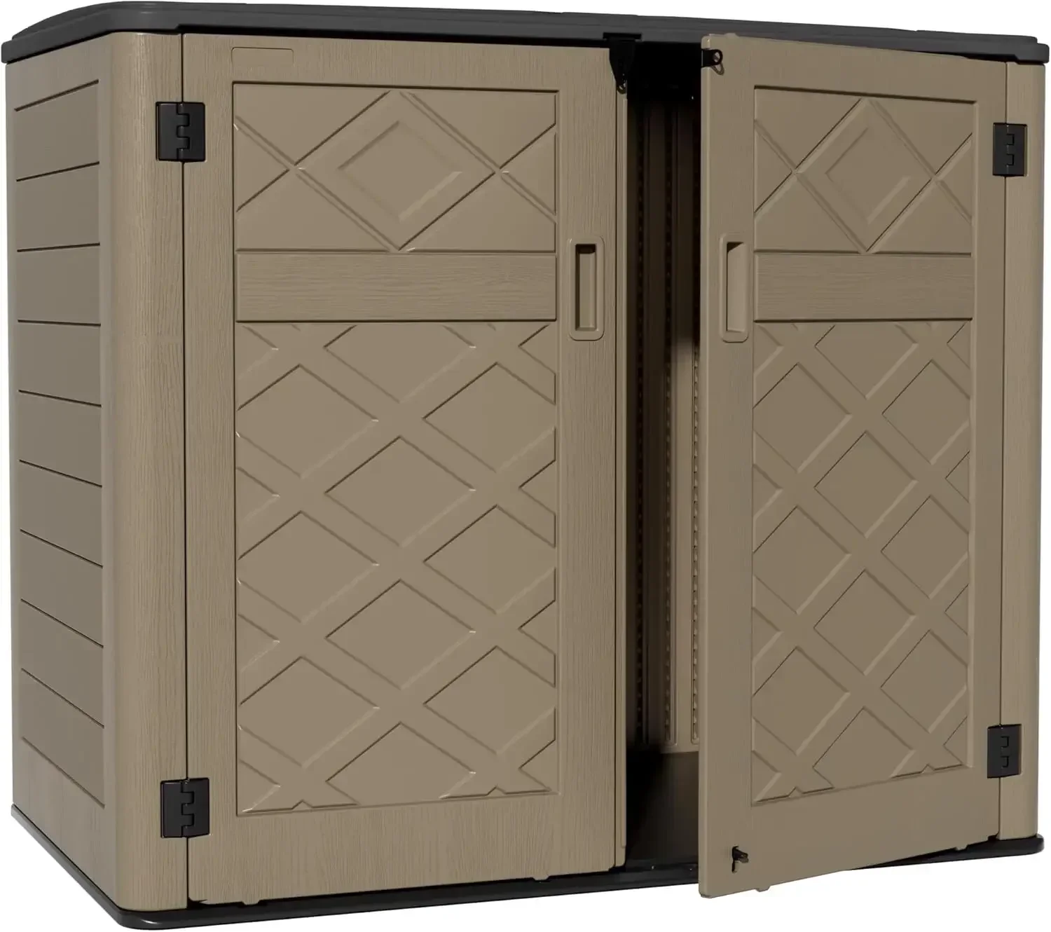 Large Outdoor Storage Shed, 48 Cu Ft Resin Versatile Storage Cabinet for Patio Accessories, Trash Cans & Garden Tools, Durable H