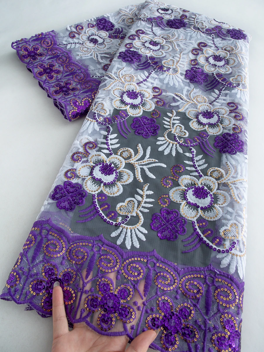 

2025 African Lace Fabric Brazil Mesh Lace Fabric High Quality French Tulle Lace Fabric Flower for Wedding Party Dress 2.5yards