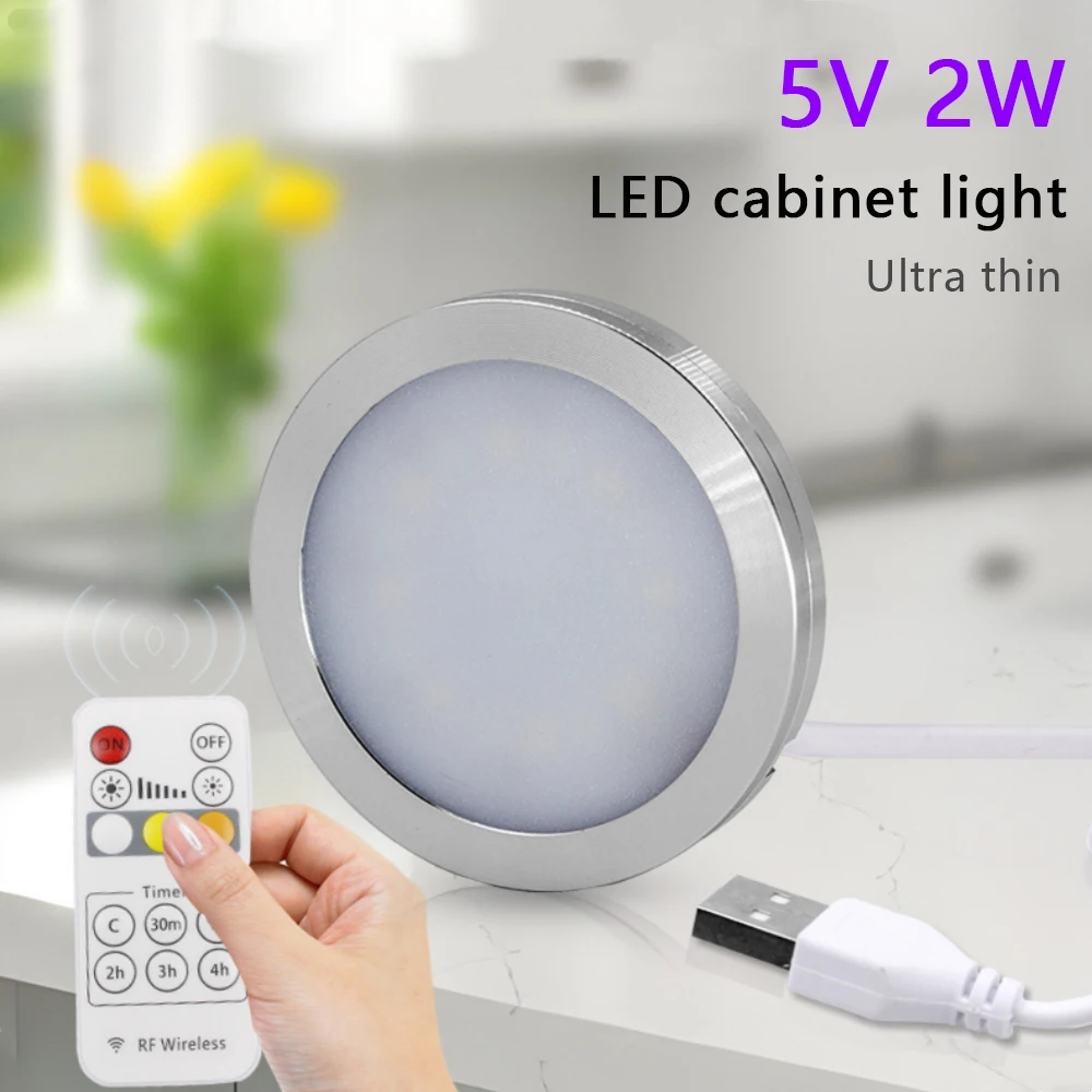 5V LED USB Round Cabinet Light Ultra-thin With Remote Control Dimmable For Kitchen Bedroom Wardrobe Lighting Warm Natural White