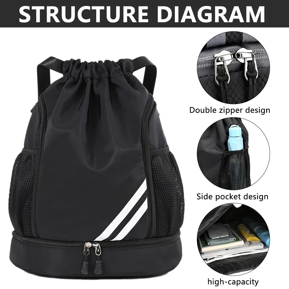 Soccer Drawstring Backpack, Portable String Gym Bag with Shoe Compartment, Large Main Pocket for Sports Ball, Swimming, Fitness