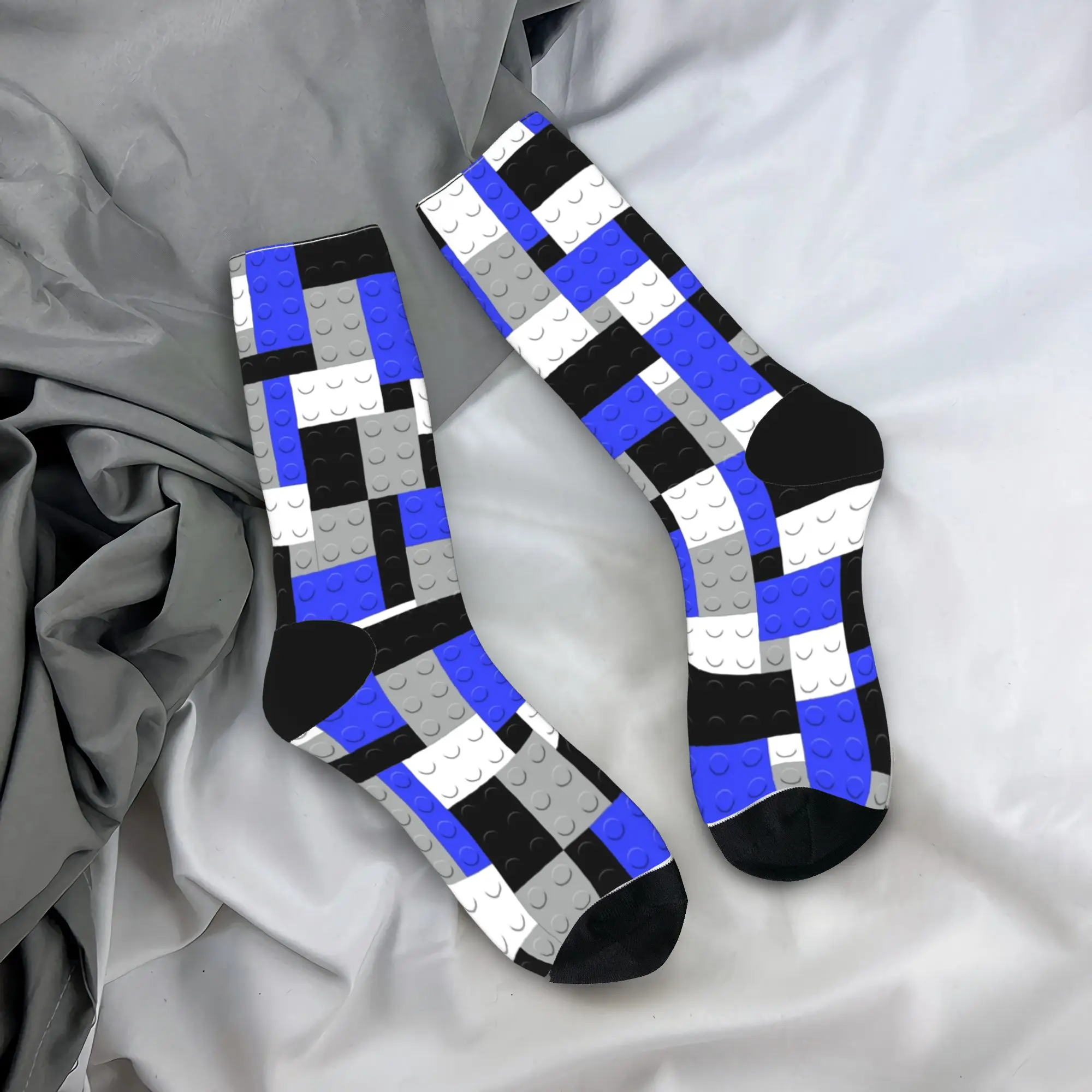Black White Gray Blue Building Blocks Bricks Socks Autum Stockings Gothic Men Soft Breathable Socks Pattern Climbing Anti Socks