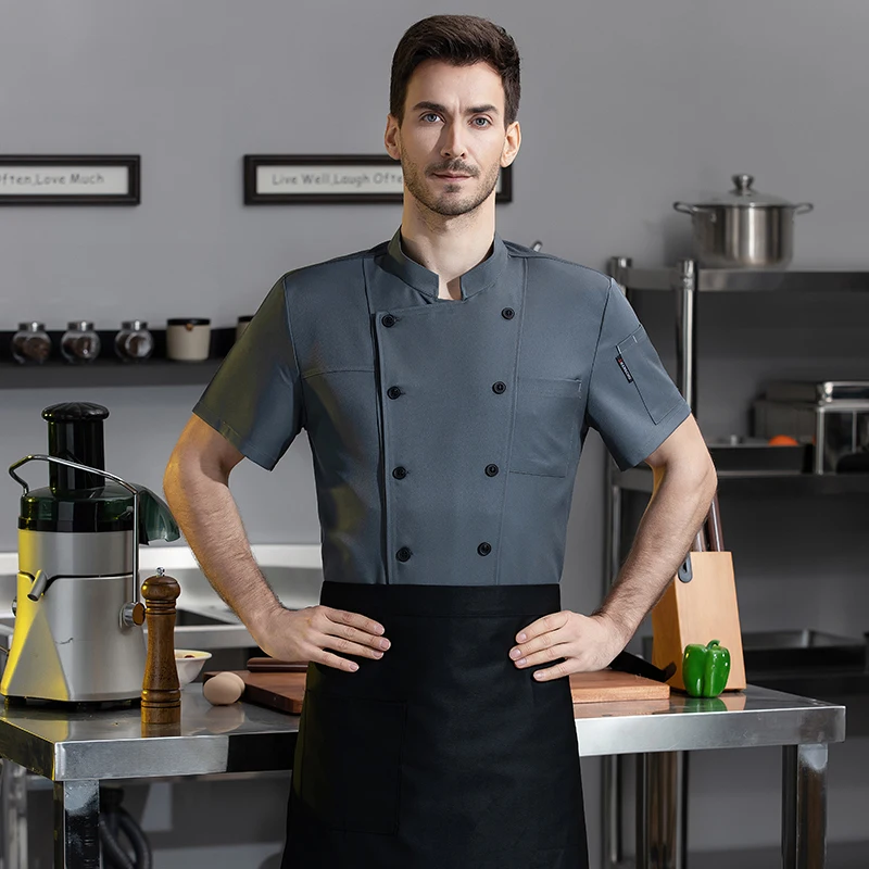 Camisa de Chef para restaurante de Hotel, uniformes de trabajo de Chef de manga corta, ropa de cocinero, traje de cocina profesional para hombre, transpirable, verano