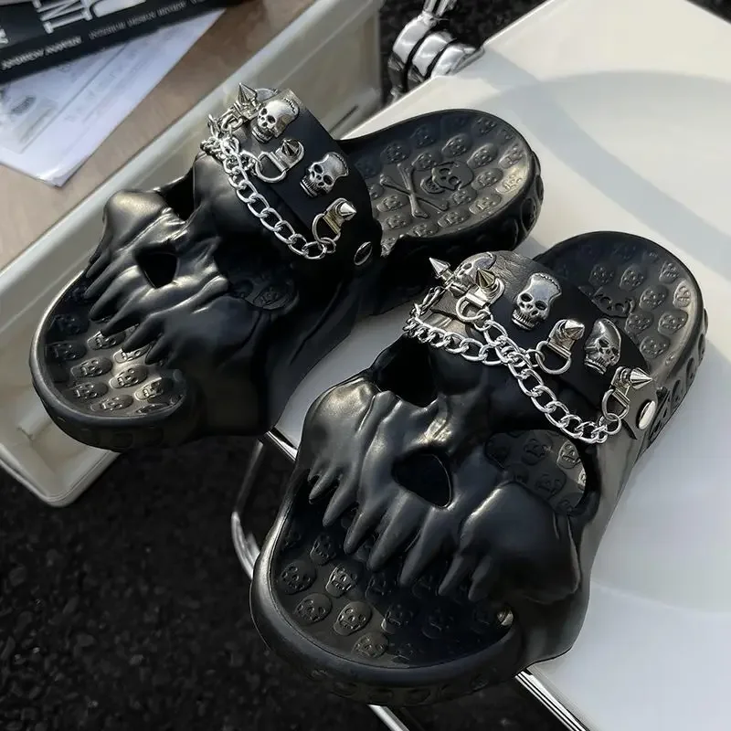 Skull Slippers for Men Trend Summer Slippers Platform Shoes Women\'s Beach Sandals Womens Shoes Outside Design Free Shipping