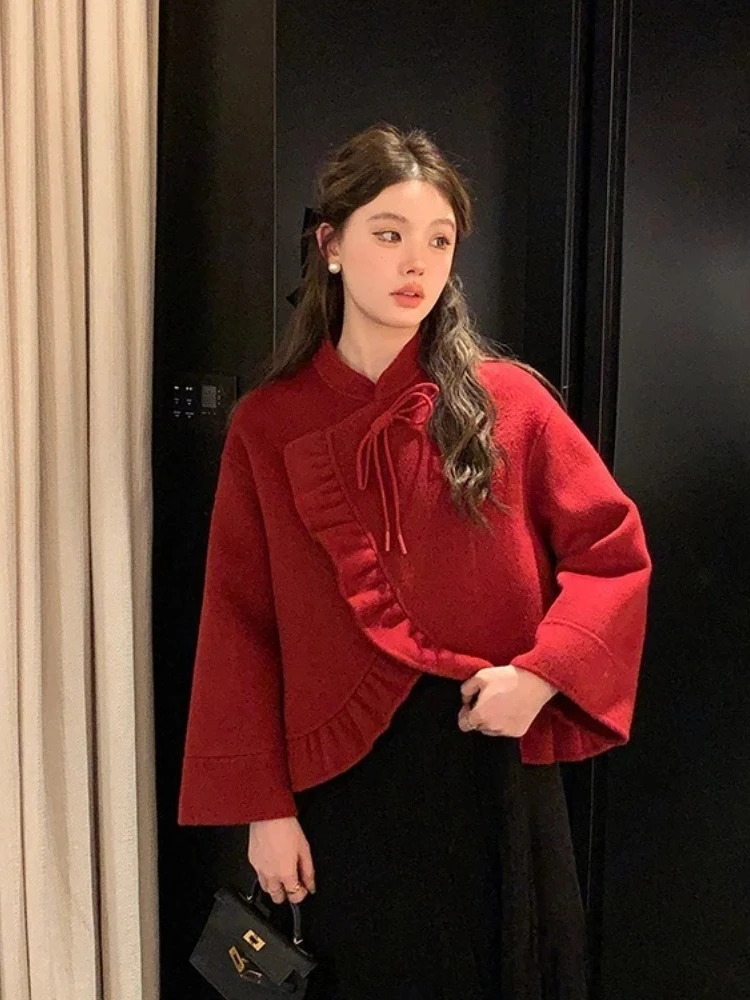 Frauen Kurze Echt Fox Pelz Woolen Blends Jacke Neue Herbst Winter Top Kleidung Dicke Warme Pelz Kaschmir Wolle Mantel Weibliche