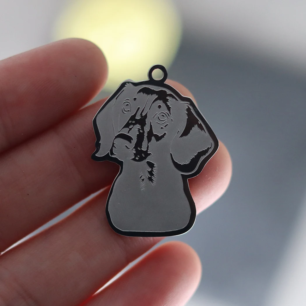 2PCSLong Haired Dachshund Charm Necklace Large Charm Necklace 316L Stainless Steel Charm Necklace