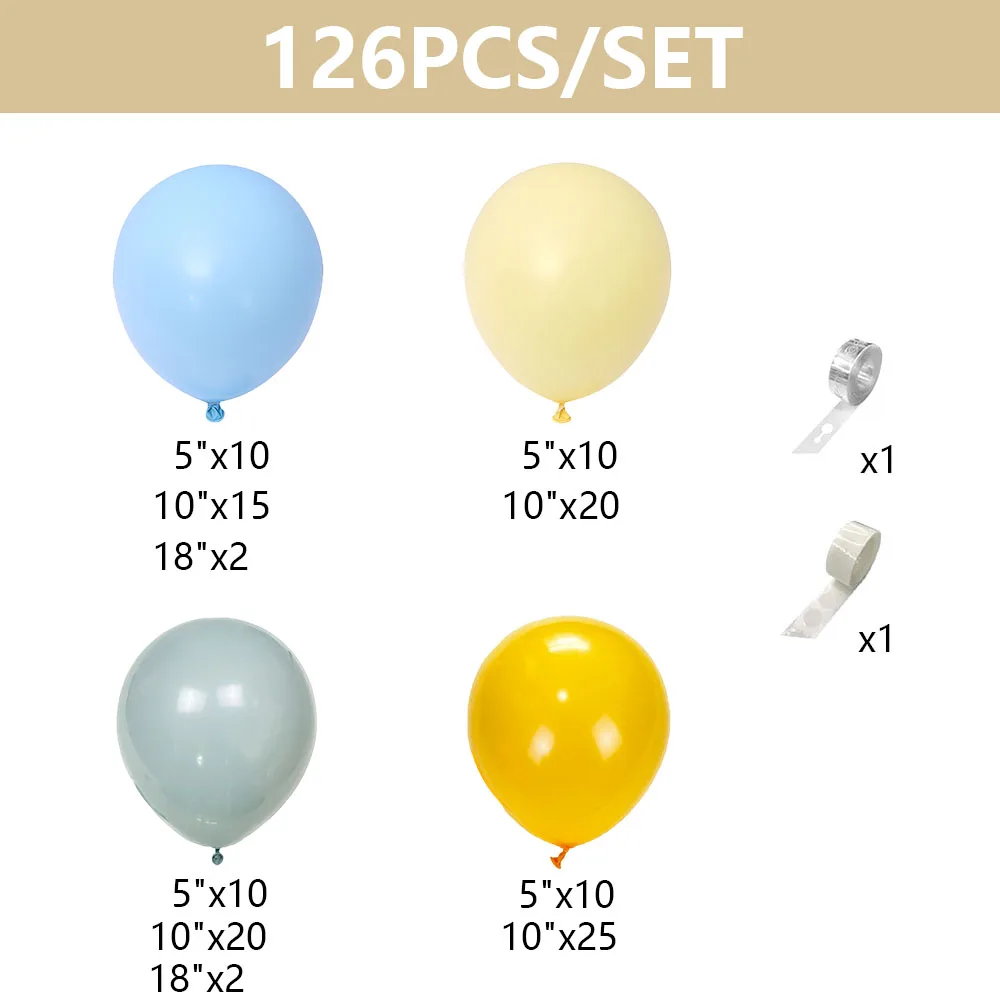 126pcs Pastel Blue Yellow Balloons Arch Kit Sunshine Theme Balloon Garland Kid Birthday Party Decor Baby Shower Wedding Supplies