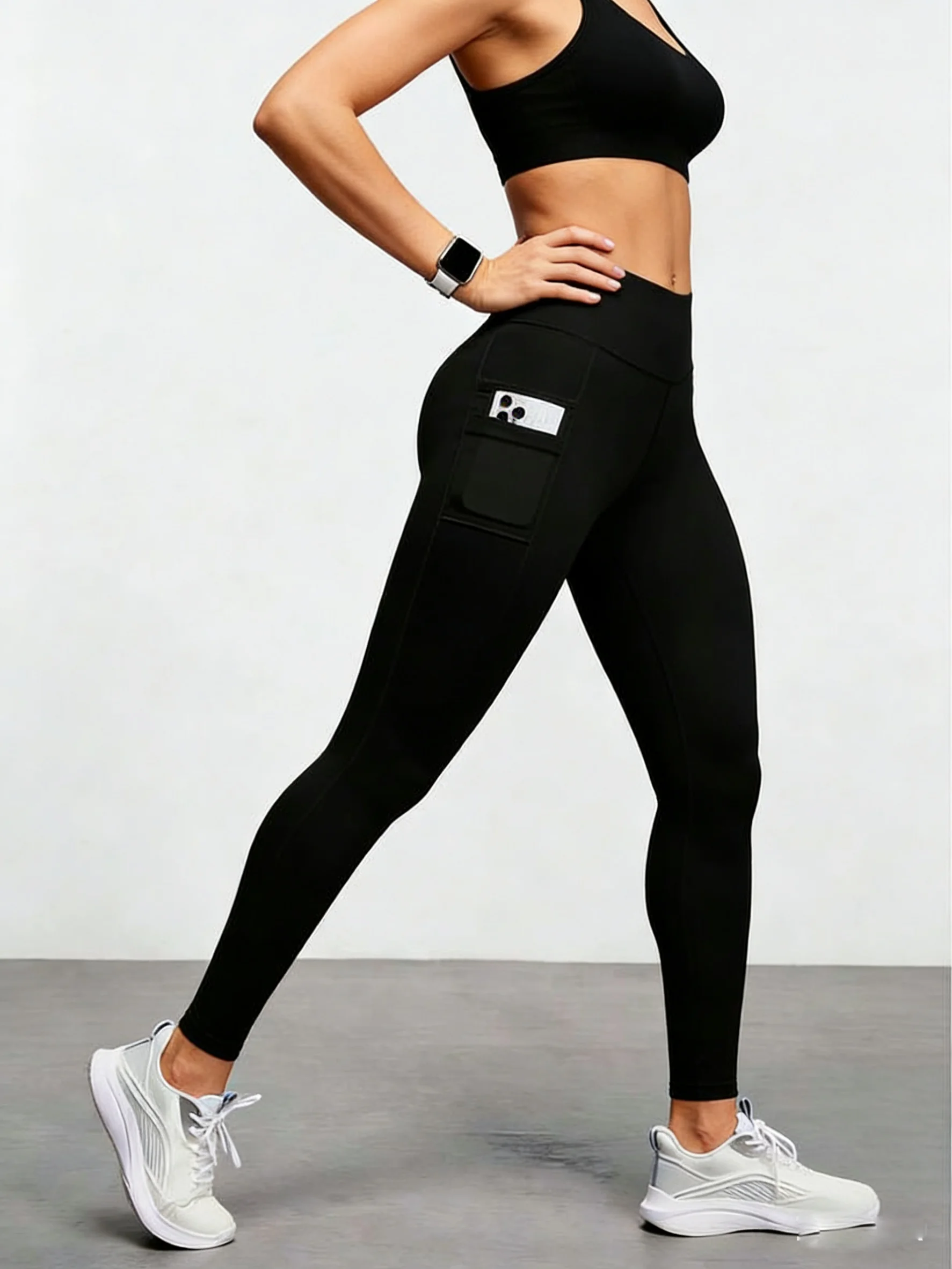 Women's Yoga Pants with Phone Pocket - High Waist Tummy Control Leggings, Non-S… - Image 4