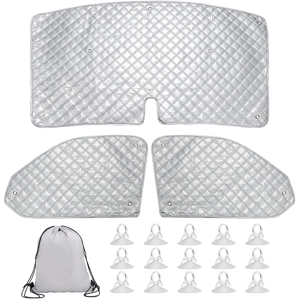 3pcs Car Sunshade Windscreen Protection Cover Internal Thermal Blind Window Cover Set Cover Automobile Front Windscreen Cover