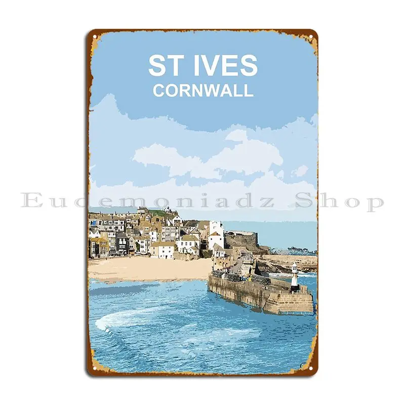 St Ives Cornwall Cornish Gift Kernow Fishing Harbour Metal Plaque Poster Classic Vintage Customize Mural Kitchen Tin Sign Poster