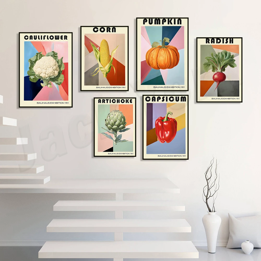 Tomato, broccoli, artichoke, pepper, cinnamon, corn, hazelnut, cucumber, onion, mint, radish kitchen bauhaus decoration poster