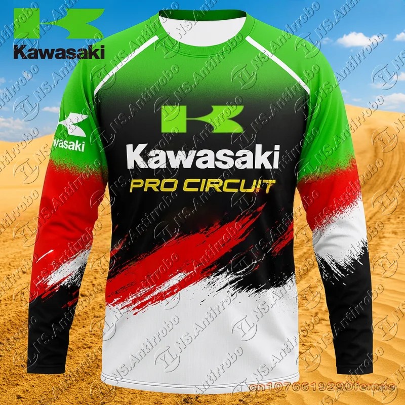 

Новая мотоциклетная гоночная командная форма Kawasaki, летняя мужская и женская негабаритная дышащая быстросохнущая спортивная рубашка, впитывающая пот