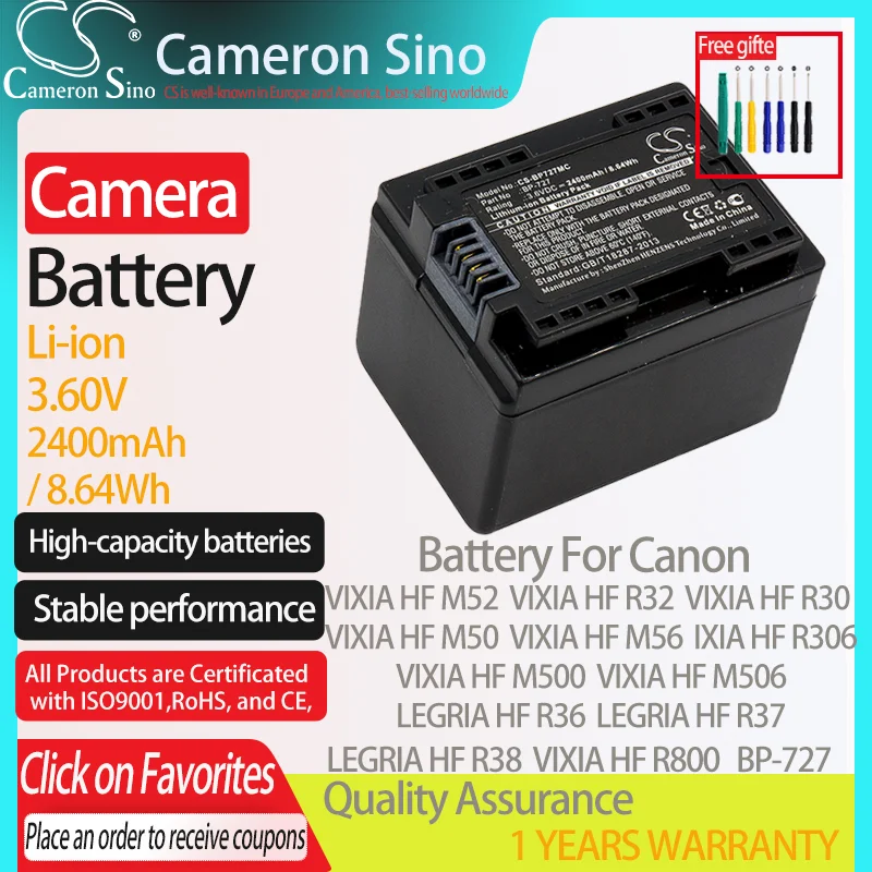 CameronSino Battery for Canon VIXIA HF M52 VIXIA HF M50 VIXIA HF M500 VIXIA HF R32 IXIA HF R306 fits Canon BP-727 camera battery