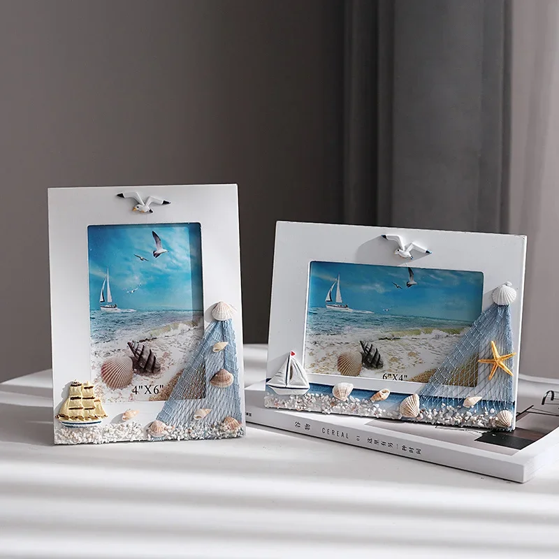 

6 Inch Ocean Photo Frame Summer Shell Wooden Frame Mediterranean Personality Wooden Table Frame Ornaments Picture Frame