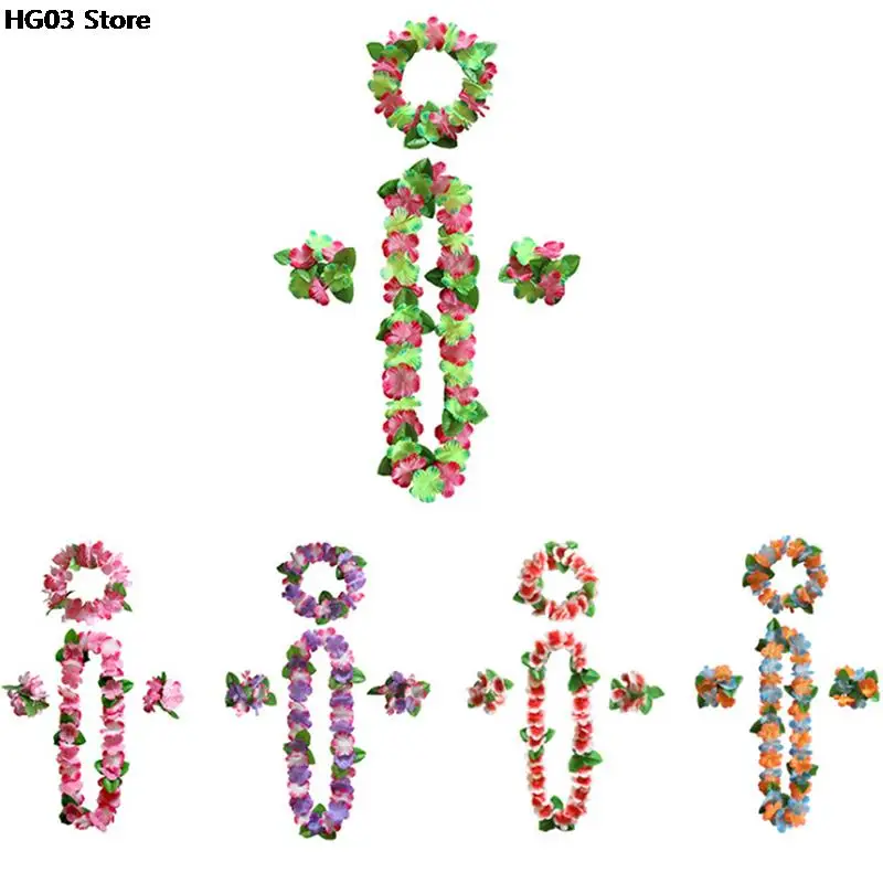 4 قطعة/المجموعة الاصطناعي فستان بتصميم حالم هاواي زهرة الطوق اكاليل قلادة حزب هاواي الشاطئ متعة الزهور DIY حزب الديكور #3