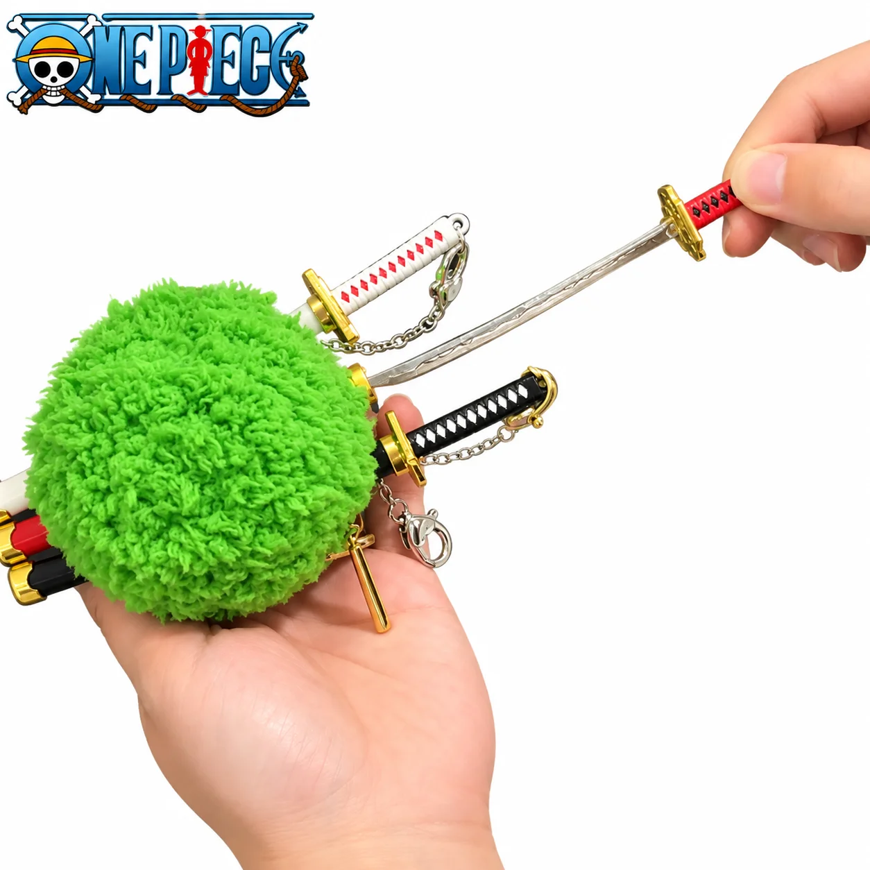One Piece  Zoro Three Sword Style Keychain Removable Katana Sword Bag Pendant Green Anime Backpack Charm Cosplay Accessory Gift