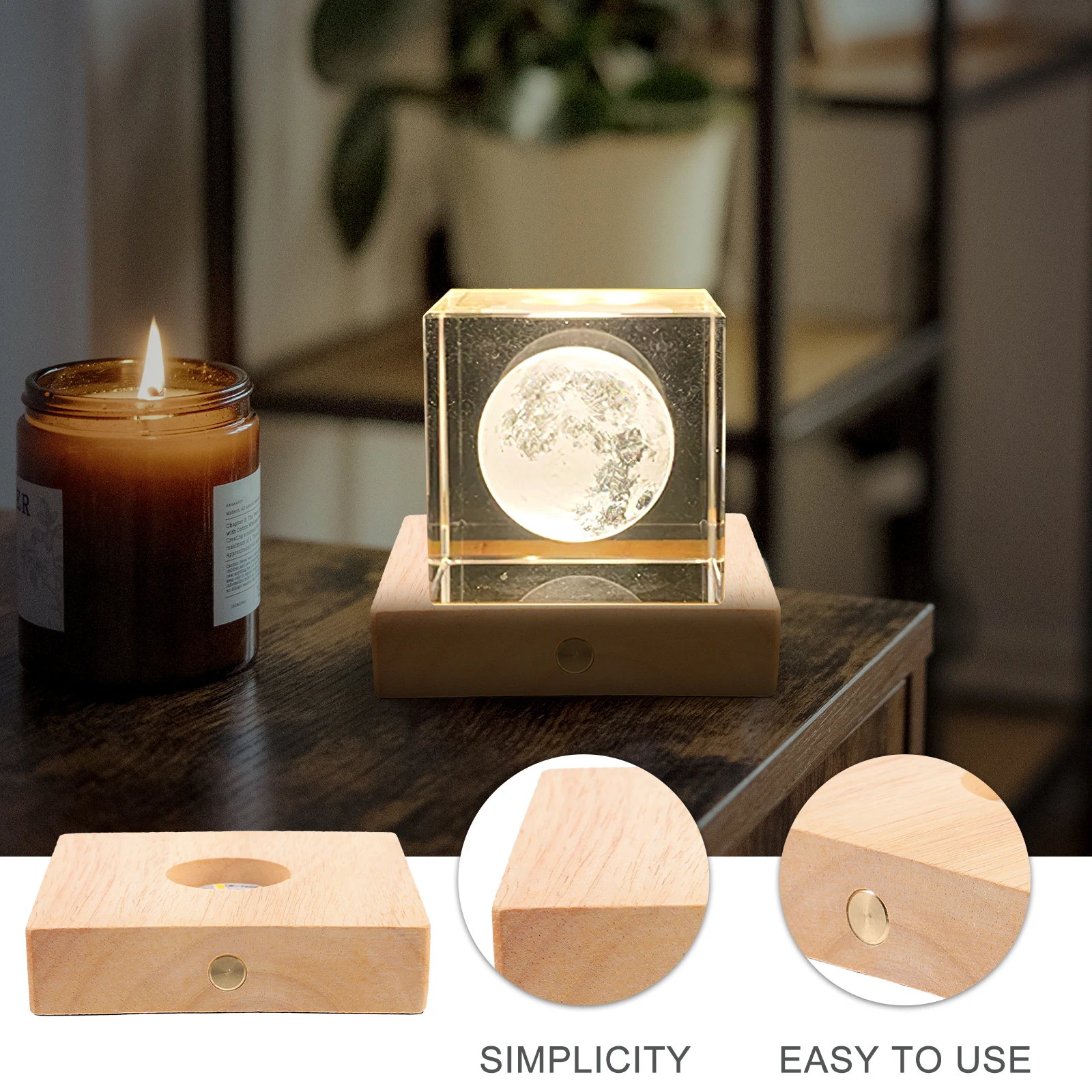 

Cocktail Light 10CM Square LED Night Lamp Wooden Base Luminous Coaster Luminous Display Stand for Home Bar Party Gifts