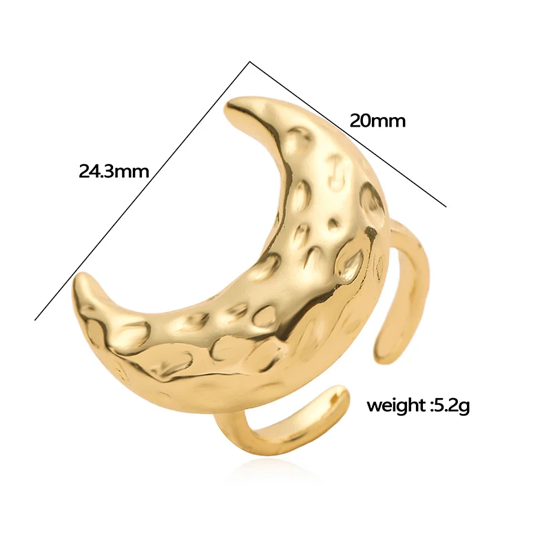 HECHENG، افتتاح حلقة معدنية قابلة للتعديل نمط القلب القمر للجنسين زوجين خواتم جو بسيط 1 قطعة