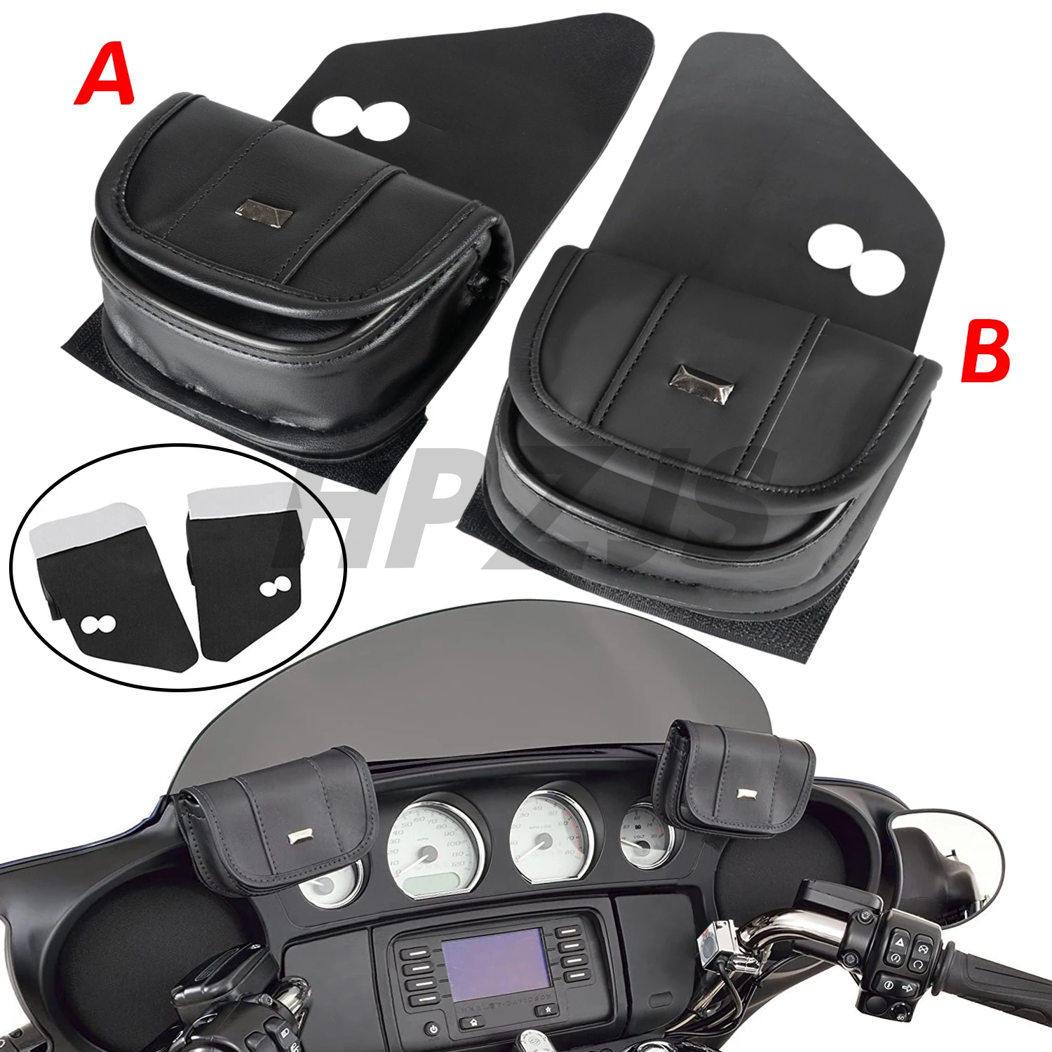 

1 пара черных мотоциклетных двойных чехлов из искусственной кожи/текстиля, сумка на лобовое стекло для Harley Touring Street Glide Special FLHXS