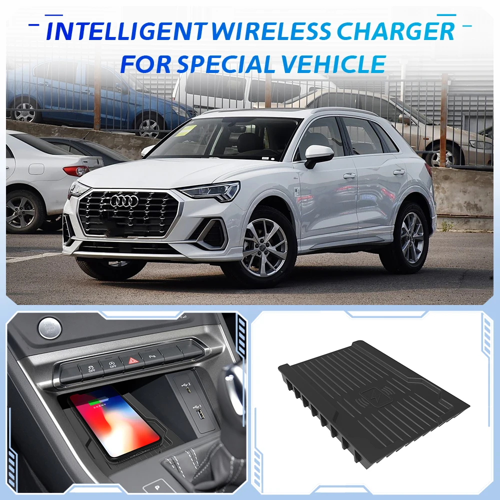 MOCENDO Car Wireless Charger Accessories For Audi Q3 2015-2022 15W Fast Phone Charging Plate Mat Interior Accessories