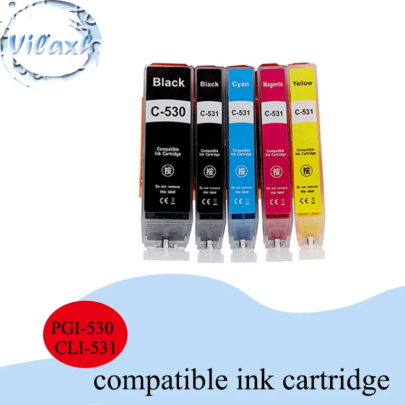 Vilaxh 5Colors Compatible ink cartridge PGI-531 CLI-531  Ink Cartridge for Canon 530 531 PIXMA TS8750 TS8751 Printer