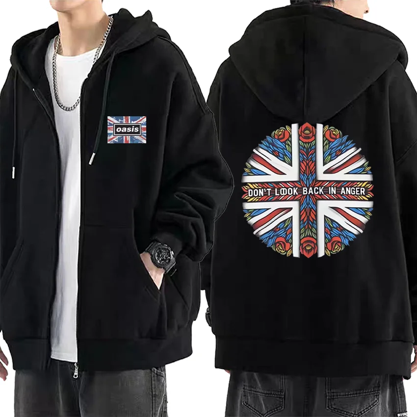 

O-Oasis British Rock Band vintage Graphics Hoodie Men Women's Autumn Winter Coat Hip Hop Zip Up Jacket fashion Casual streetwear
