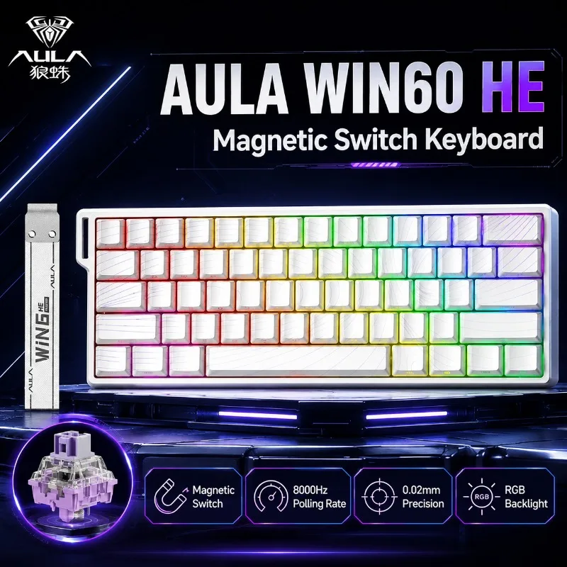 AULA WIN60 HE Magnetic Switch Gaming Keyboard 8K Polling Rate Rapid Trigger RGB Hot Swappable Wired Mechanical Keyboard For PC