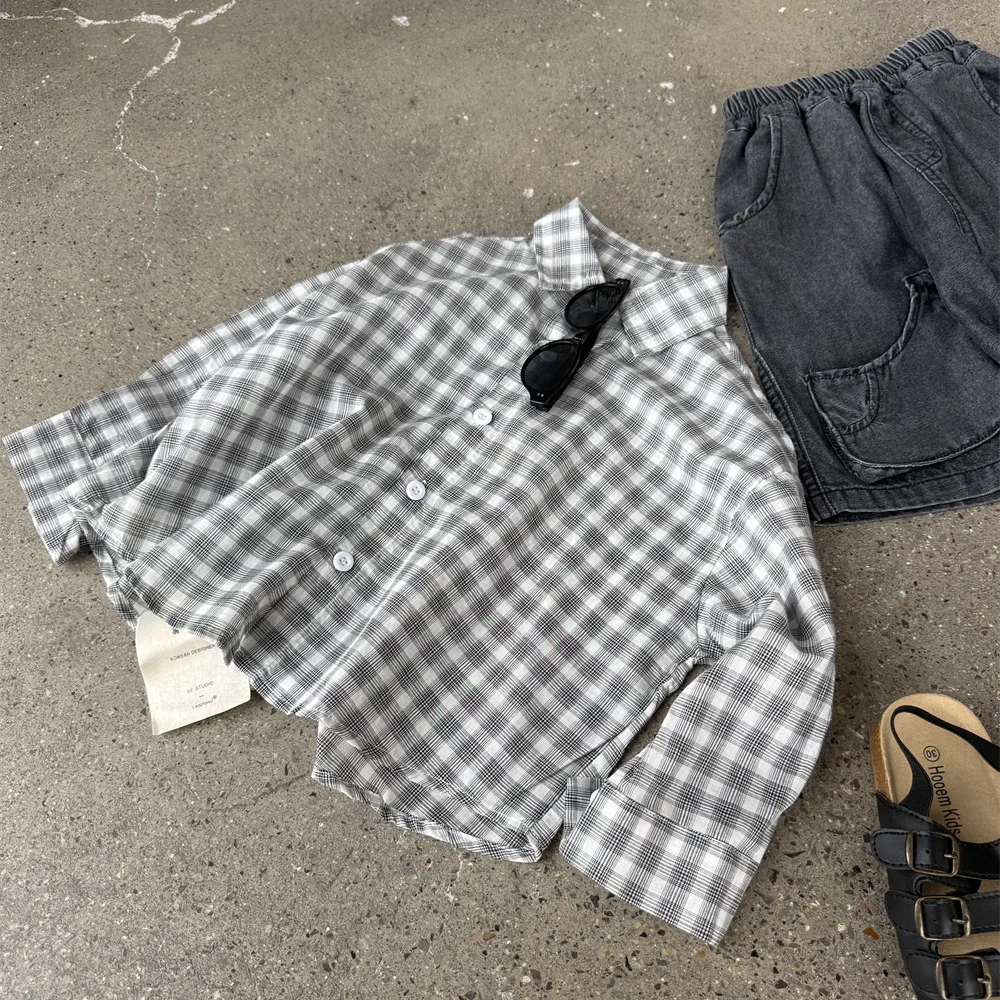 Children Clothing Boys Fashion Casual Sun Protective Clothing 2026 Summer New Boys Girls Loose Thin Long Sleeved Plaid Shirts