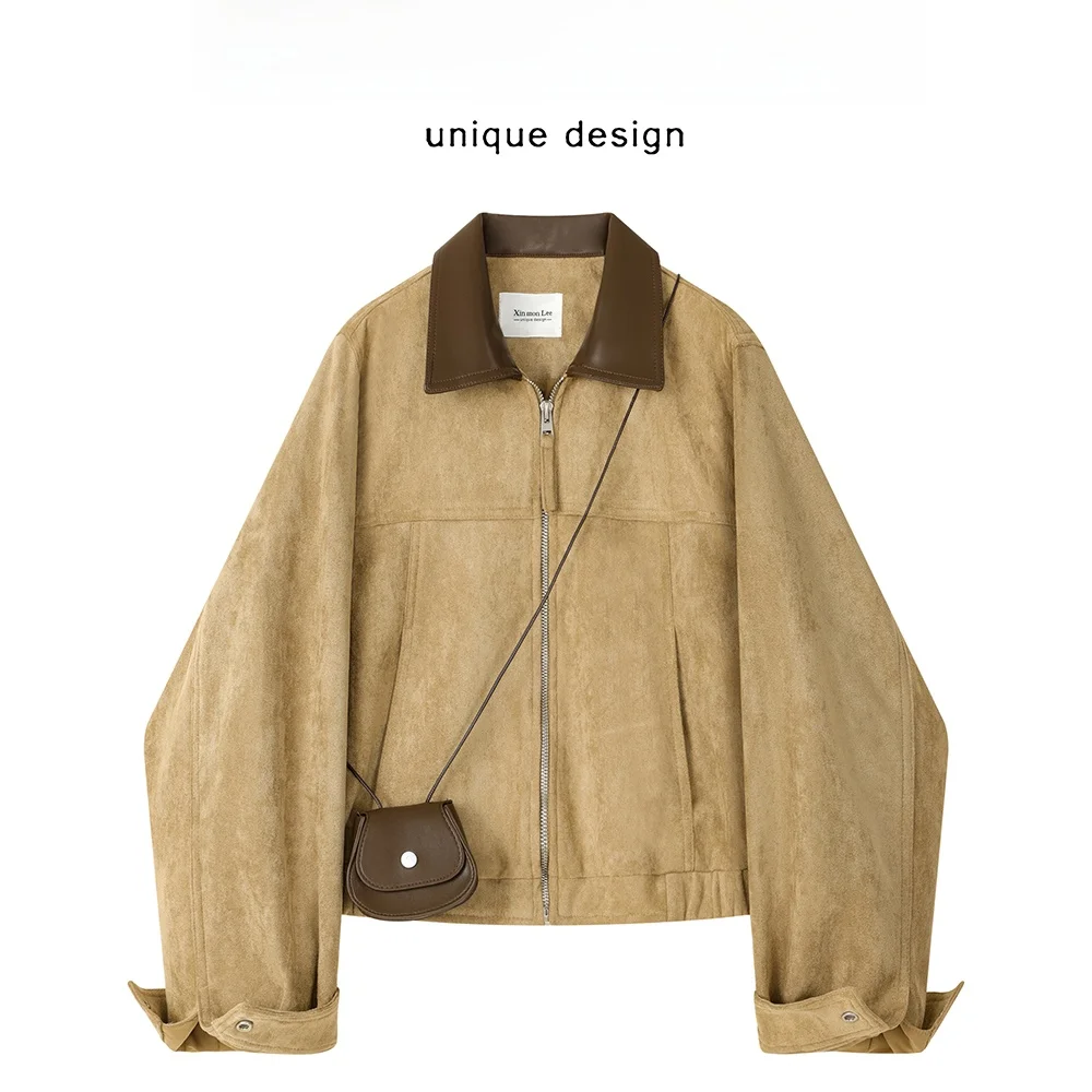 

Ele ort i Deer Skin Velvet Jaet Loose Fit Autumn Versatile Casual Sle Women's Faion Outerwear by Limeng