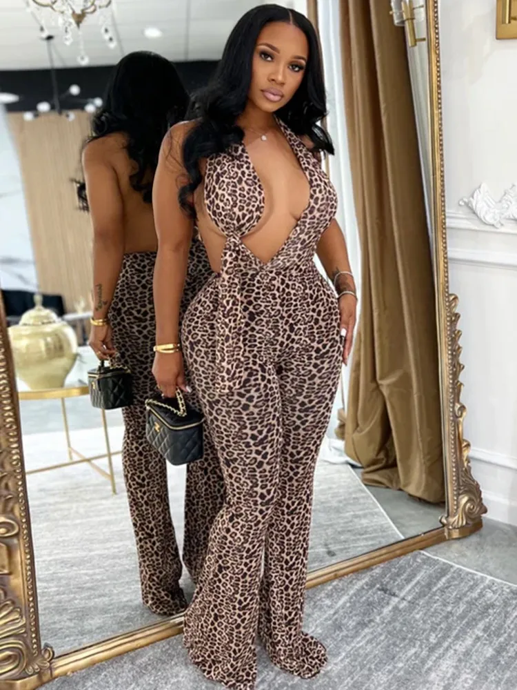 

Sexy Leopard Print Women Jumpsuits For Summer Autumn Sleeveless Loose Fashion Streetwear Overalls Wide Leg Pants Trousers 2025