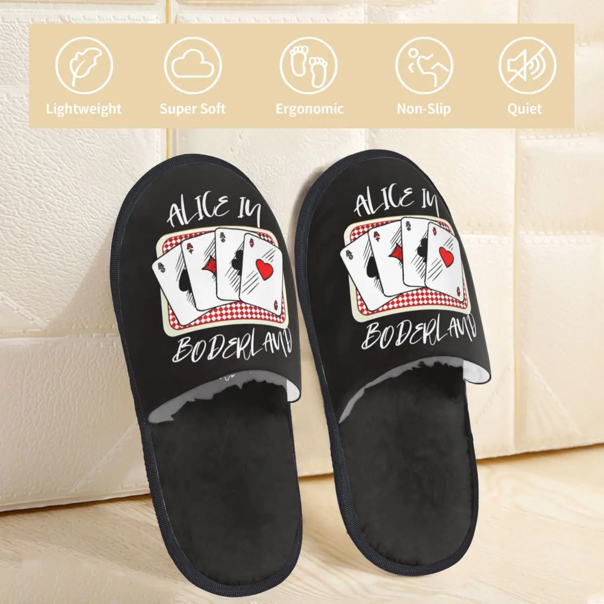 Sandal ALICE IN BORDERLAND Khusus Busa Memori Hangat Lembut Sandal Rumah Wanita Sepatu Bulu Halus Kamar Tidur