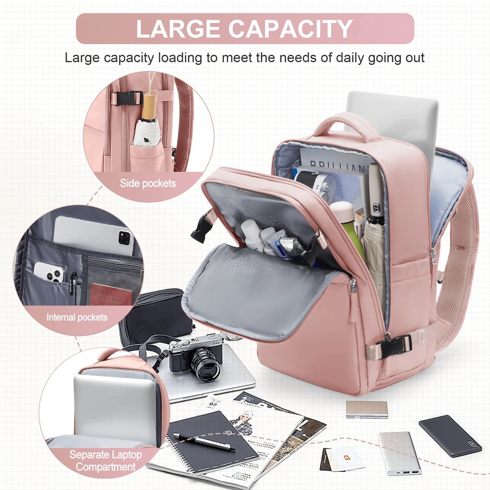 Women's Backpack: 45x36x20 cm. Carry-on Bag, Travel Backpack, Airplane Backpack. Compliant with Ryanair/EasyJet Regulations, and