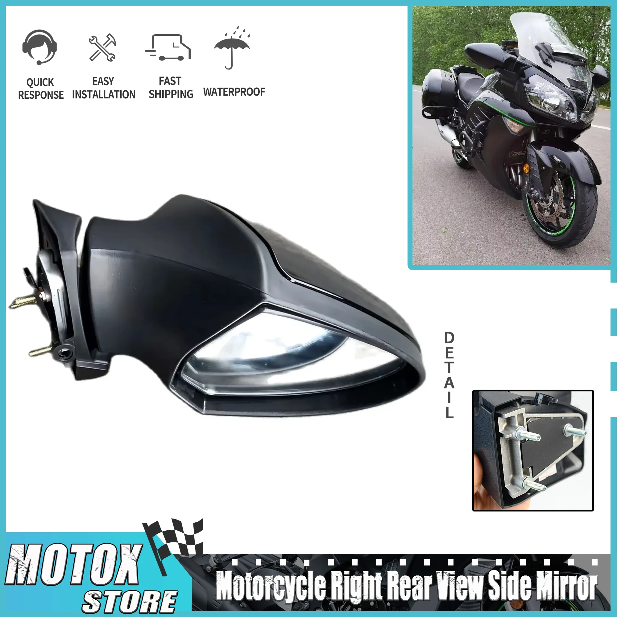 Rétroviseurs latéraux droit pour KAWASAKI Concours 14 GTR1400 ZG1400 2007 - 2009 GTR ZG 1400 2008