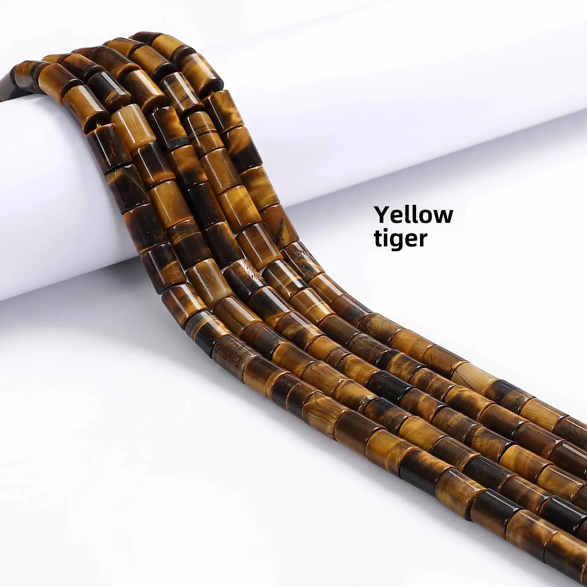 YMJ 6x8mm Round Cylinder Tube Beads Natural Half-Precious Stone DIY Bracelet Beads Yellow Tigers Eye Crystal Green Dongling