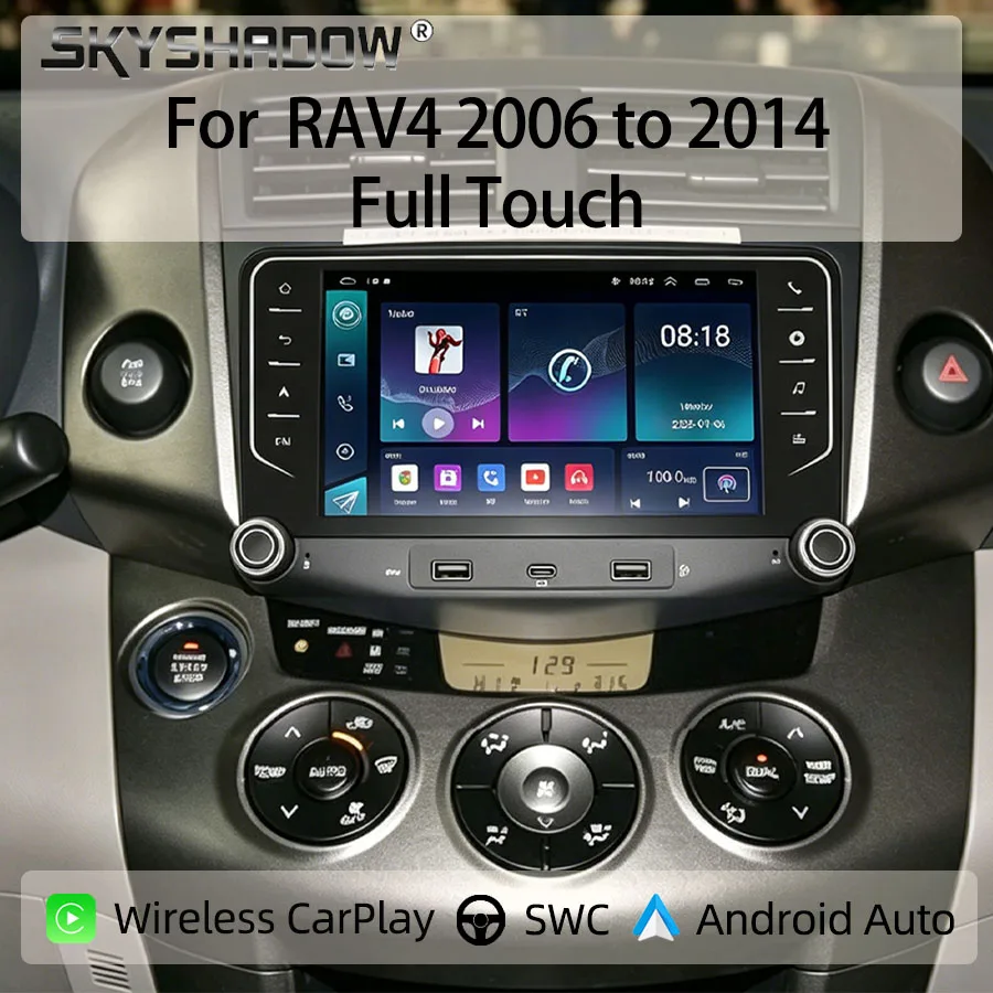 7“Android Car Radio For RAV4 2006 to 2014 Full Touch Wireless CarPlay Android Auto GPS Nav Bluetooth Steering Control
