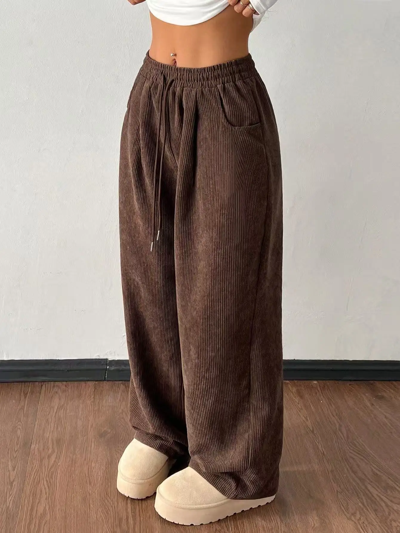 Women's 2026 Autumn/Winter Casual Corduroy Straight Loose Fit Solid Versatile Trouser