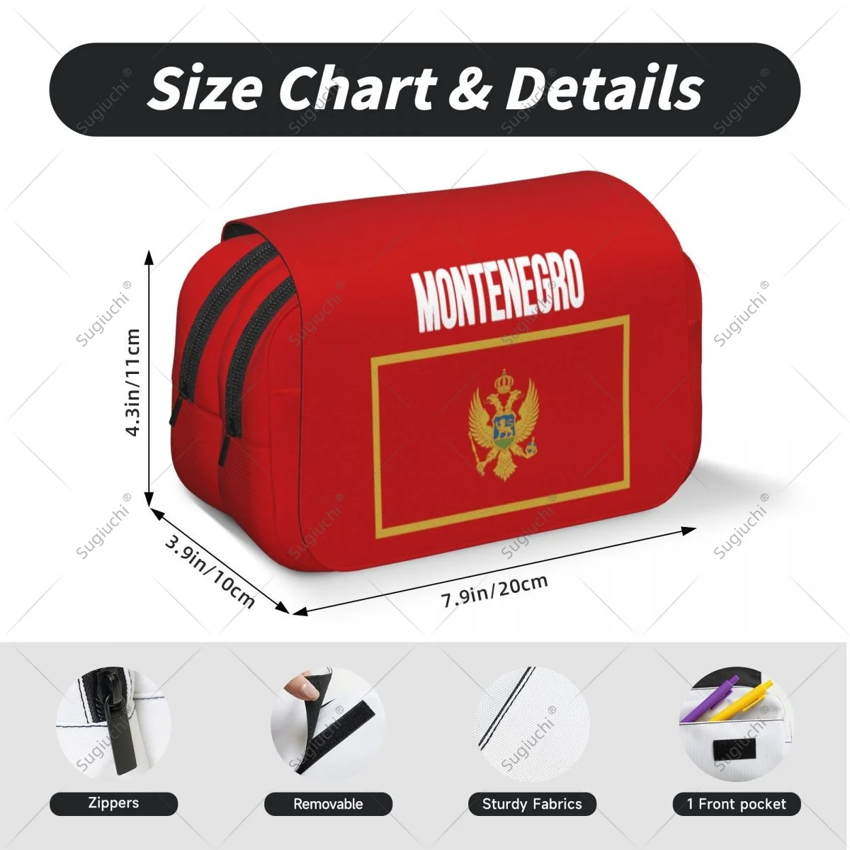 Estuche para lápices, bolsas para tijeras, bandera de Montenegro 3D, tela Oxford de doble capa, estuche para bolígrafos de almacenamiento de papelería