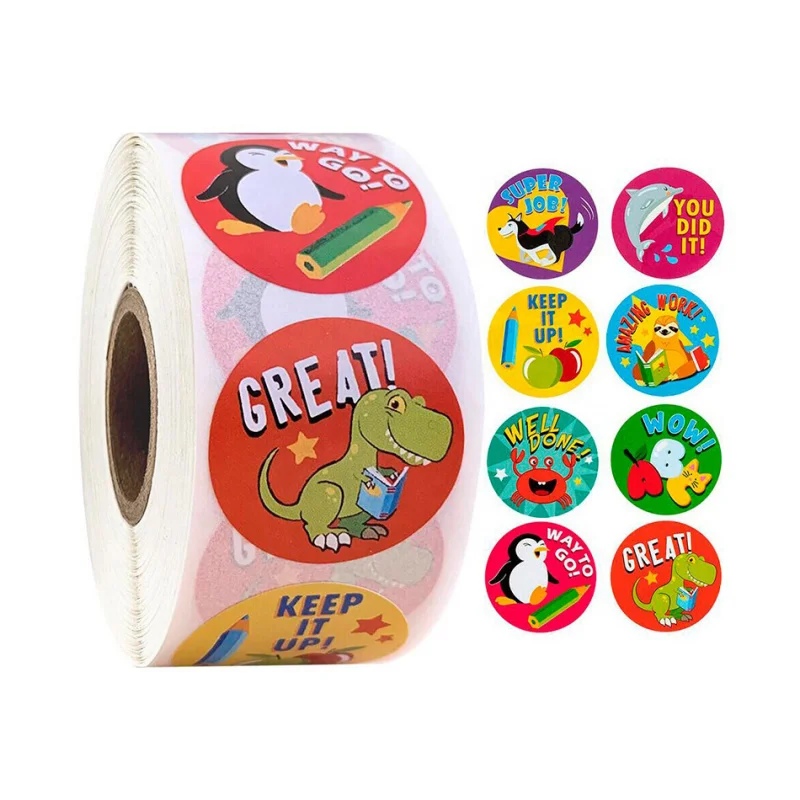 20 0 pieces.Custom.Adhesive Child Cartoon Vinyl Waterproof Sticker Roll Custom Printing Logo Label Stickers Dinosaur Stickers Ro