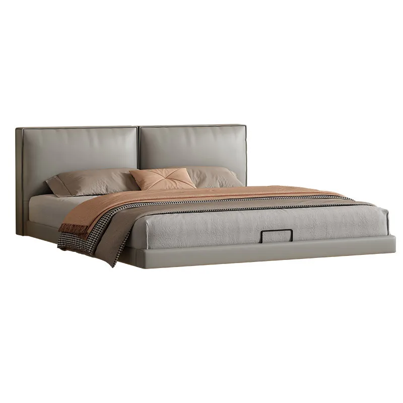 

Suspended bed, leather, Italian, minimalist, large and small apartment, double, soft bag, tofu cubes