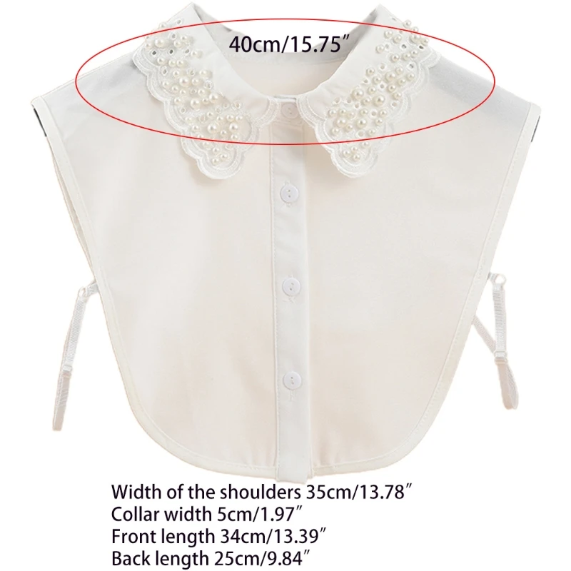 Fausse perle perlée Faux col femmes blanc Dickey broderie festonnée demi-chemise