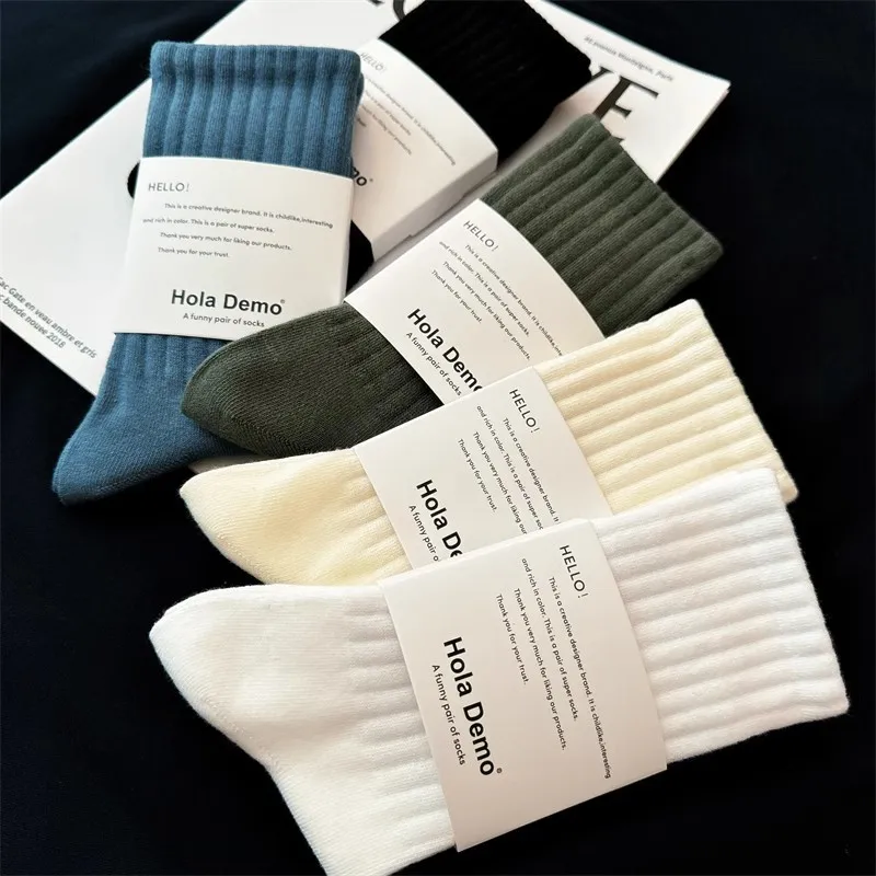 5 Pairs Men's Cotton Long Socks Set Black and White Fall and Winter Warm Socks for Man Thick Ankle Socks High Quality Wholesale
