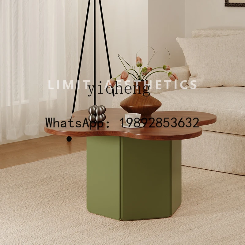 retro medieval living room light luxury extremely painted petal-shaped coffee table sofa table