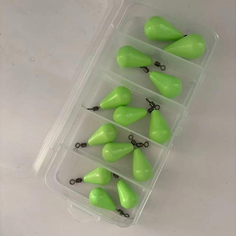 13 Stück/Box Leuchtende Tropfenbleie mit Wirbel 12~30g Schnell sinkende Hakenbleie für Carolina Rig Leuchtend im Dunkeln – Detail 4