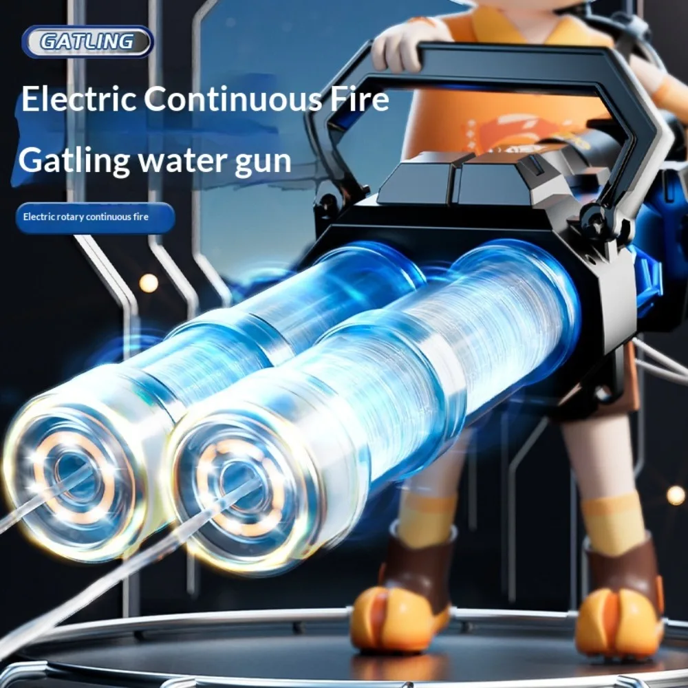 Gatling Electric Water Gun Toy With Fire Light Spray Double Barrel Rotary Automatic Continuous Shooting Large Capacity High