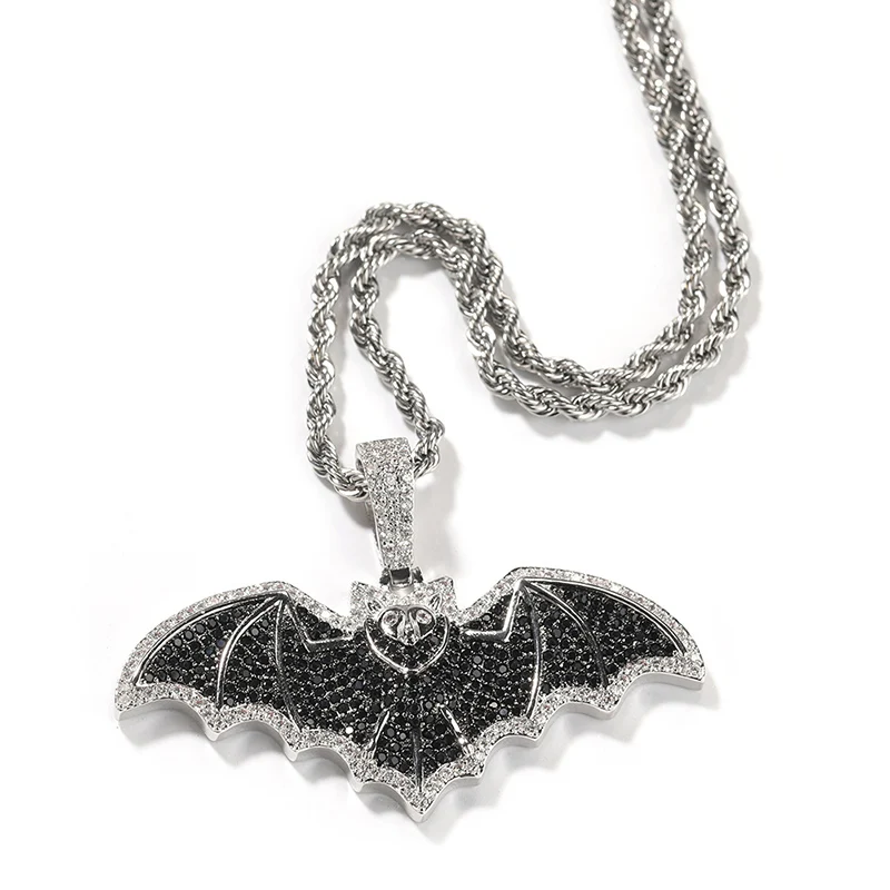 Hip Hop Black CZ Stone Paved Bling Iced Out BAT Pendants Necklaces for Men Rapper Jewelry Gift Drop Shipping