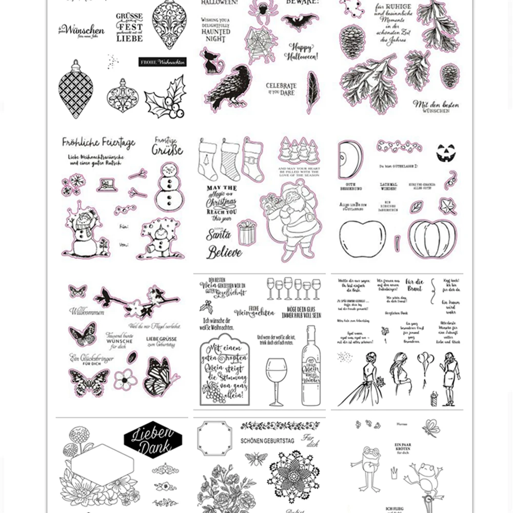 Transparent Silicone Rubber Stamp And Metal Die Sheet Cling Scrapbooking DIY Cute Pattern Photo Album German Character Pattern