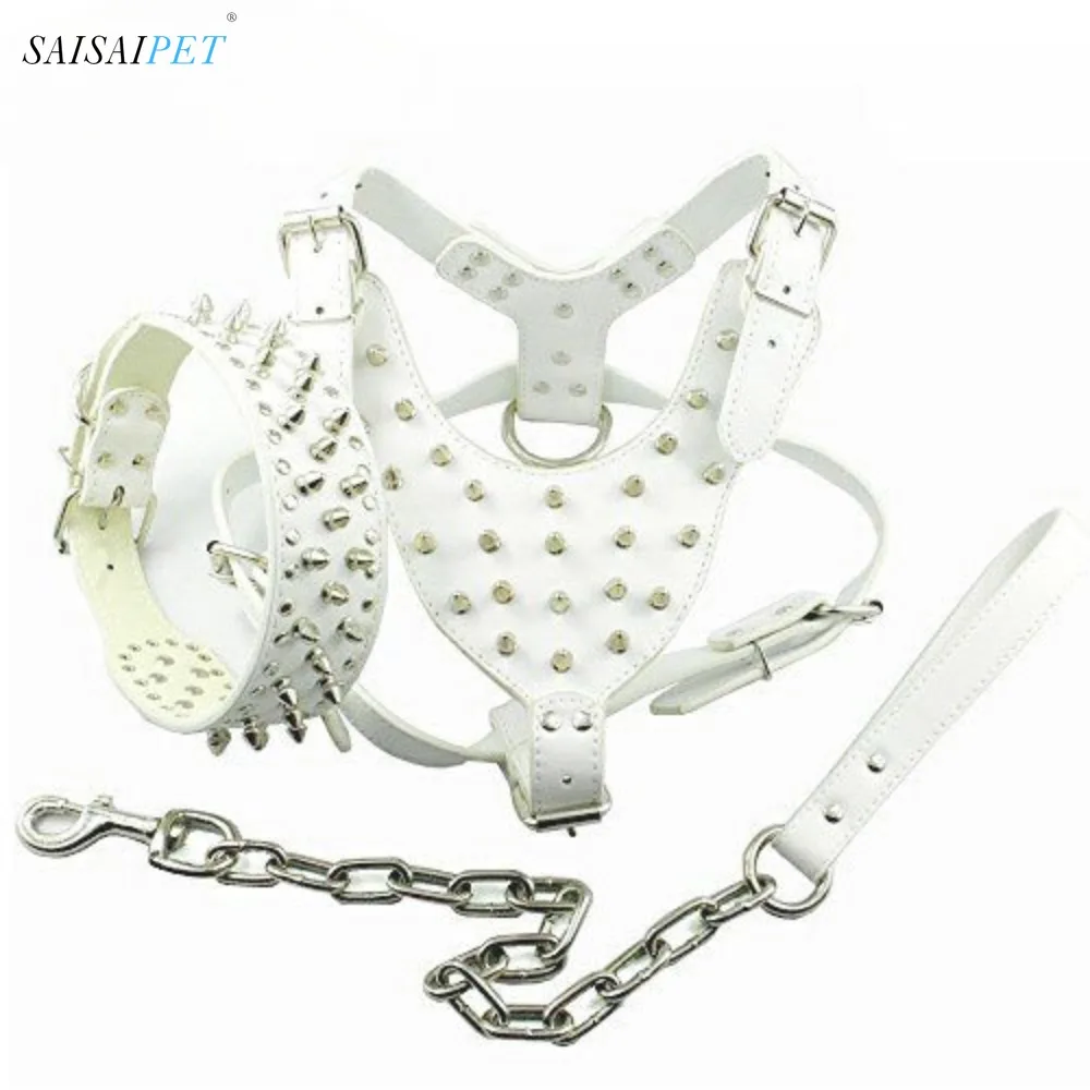 Imagem -05 - Couro Personalizável Dog Harness Grupo Studded Rebites Collar e Leash Fit para Cães Médios e Grandes