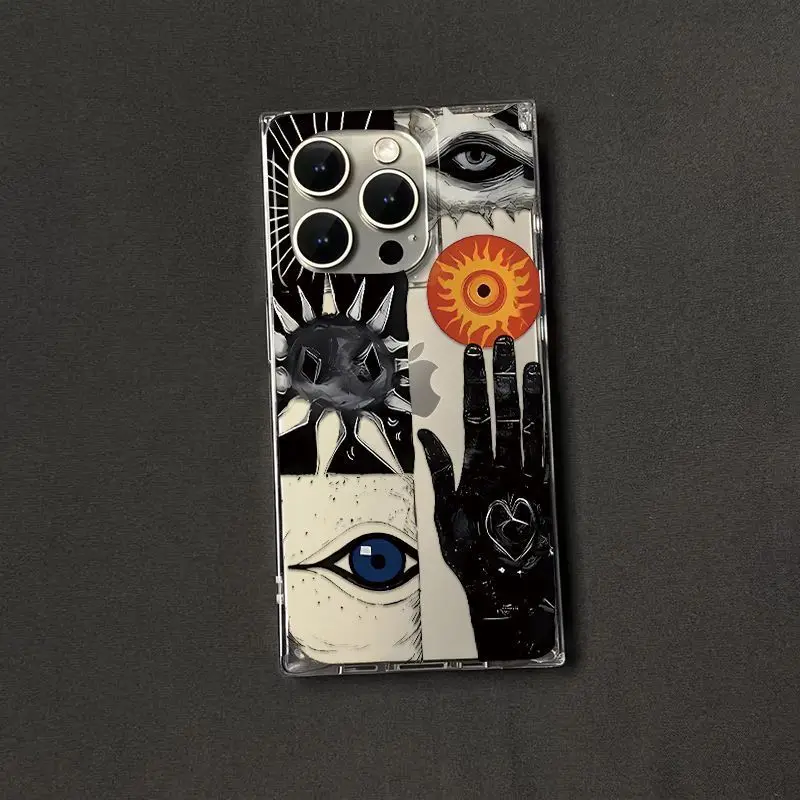 ニッチファッション抽象芸術風スマホケース iPhone 17 16 15 14 13 12 11 Pro Max PLUS Air対応 INS風 透明 長方形 ソフトカバー