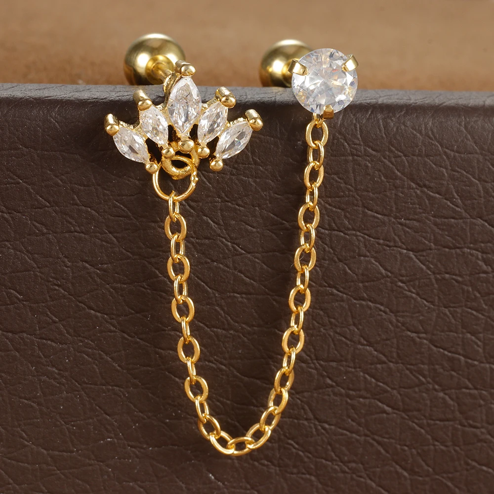 Women's 18K Gold Plated Zircon Crown Stud Earrings